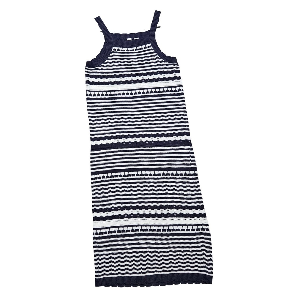 Joie Midi Dress Womens XL Navy White Striped Knit Scalloped Resortwear Nautical